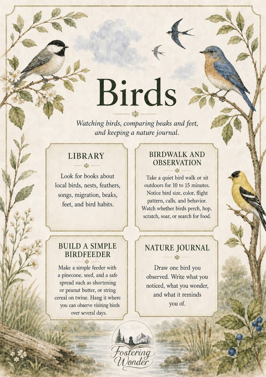 Sample Birds nature study activity card from the guide