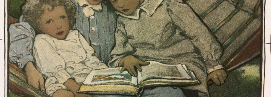 Public-domain illustration of a mother reading aloud to children