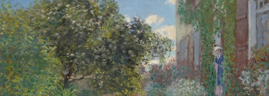 Public-domain painting of a bright country house and garden